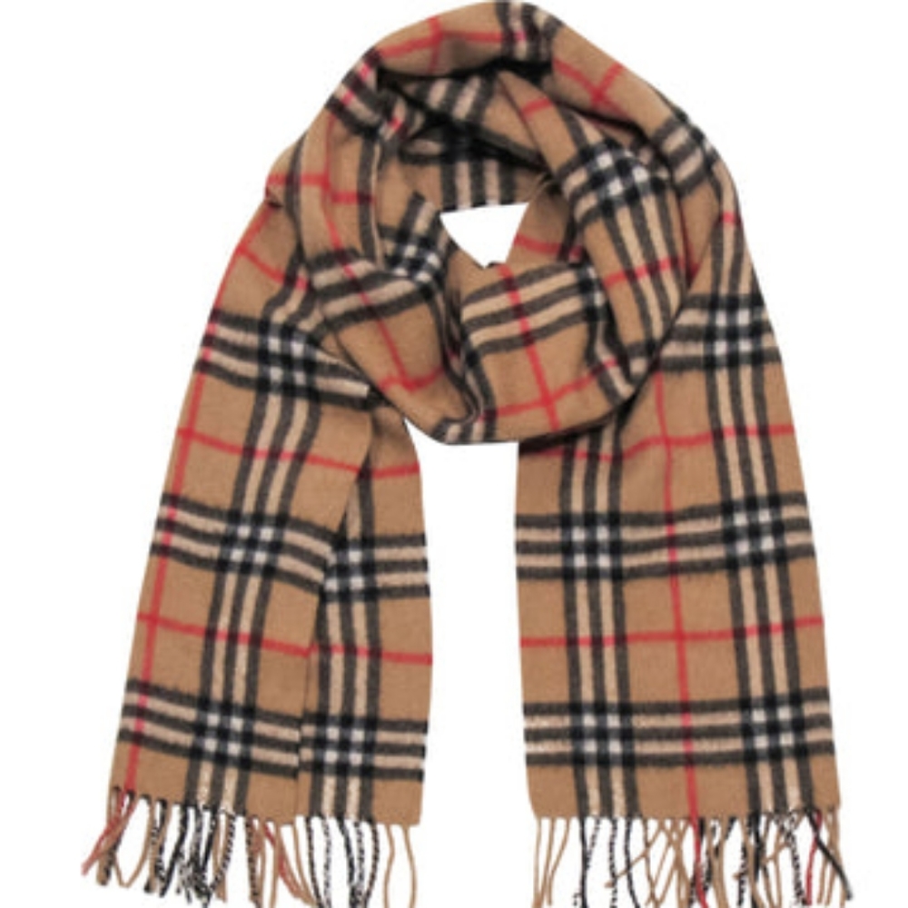 Burberry - Tan Tartan Print Cashmere Scarf